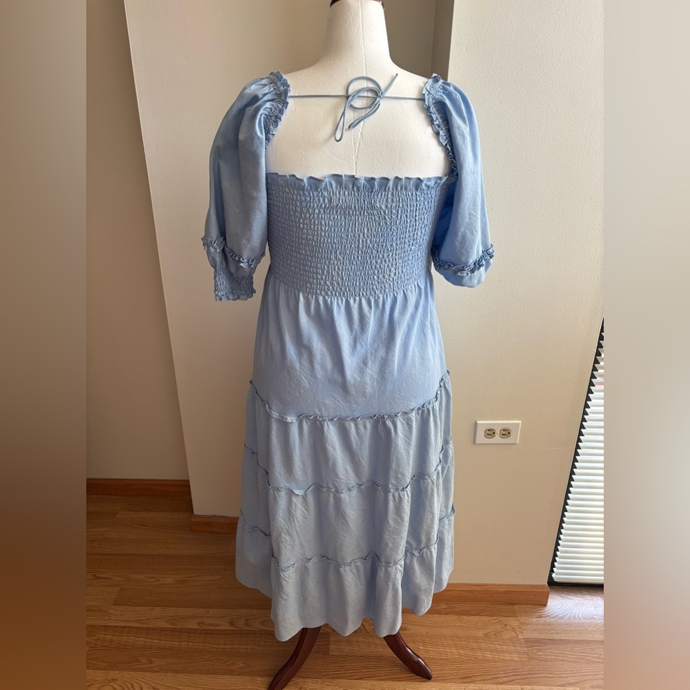HILL HOUSE | Blue metallic check Midi Athena NAP Dress | M - Picture 2 of 5